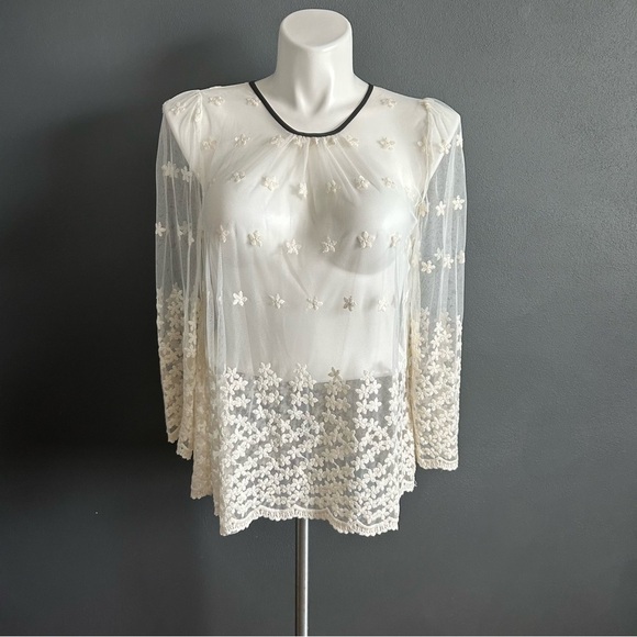 Ryu Tops - Ryu Anthropologie Mesh Embroidered Long Sleeve Blouse L